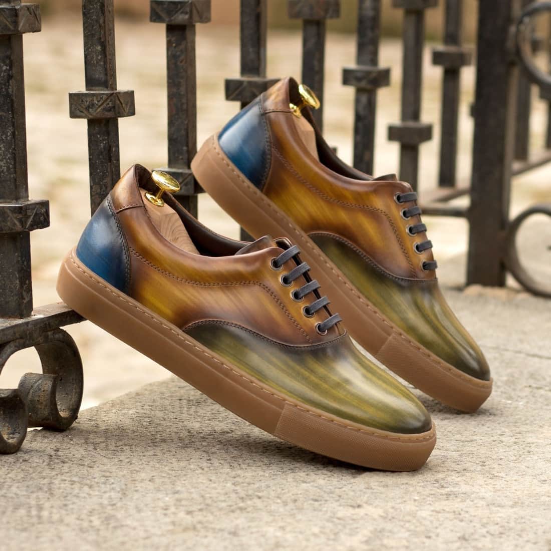 Sneakers Spinner en cuir patiné tri color - Semelles Caramel – vue 4