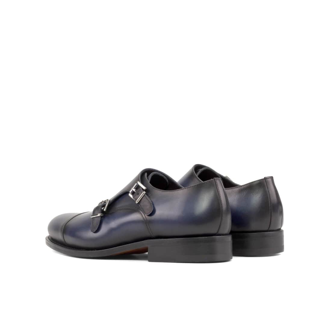 Chaussure double boucle en cuir patiné bleu marine – vue 3