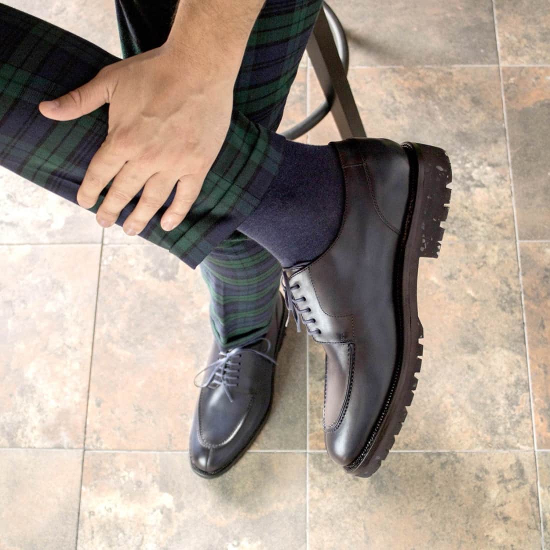 Derbie Chasse en cuir bleu marine - Semelles Commando recyclées Vibram® – vue 4
