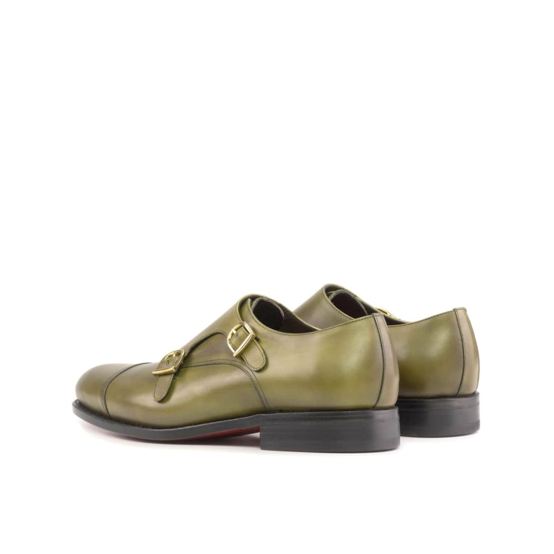 Chaussure double boucle en cuir vert olive – vue 3