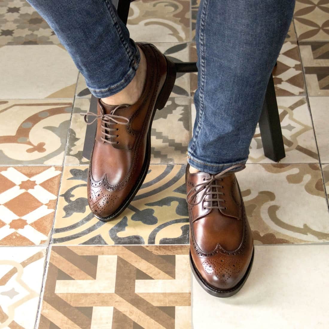 Derbie Brogue fleuri en cuir patiné marron moyen – vue 4
