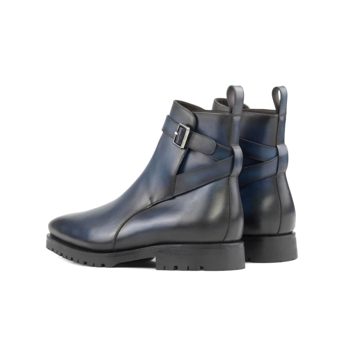 Bottines Jodhpur en cuir bleu marine - Semelles Commando – vue 3