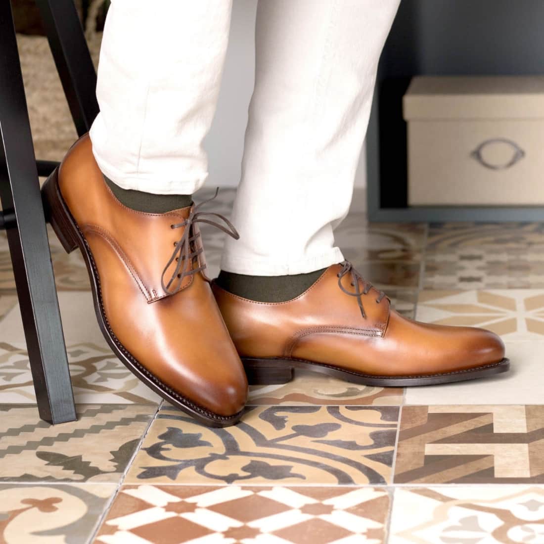 Derbie Blucher en cuir patiné gold – vue 4