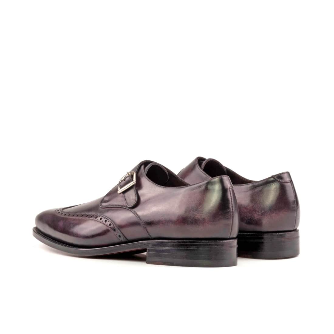Chaussure à boucle bout fleuri en cuir patiné aubergine – vue 3