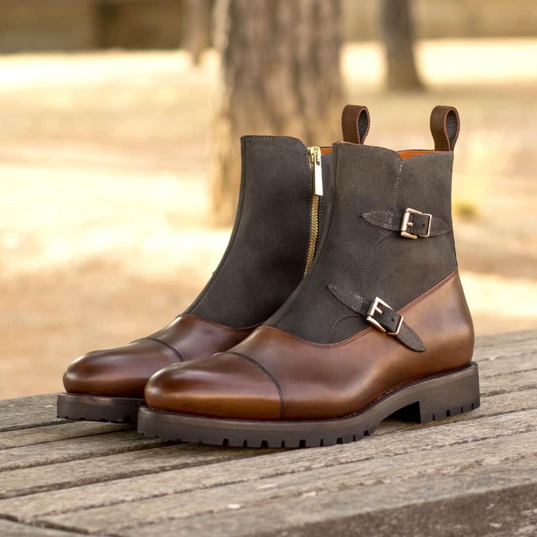 Bottines à Double Boucles en cuir et daim marron - Semelles Commando – vue 4
