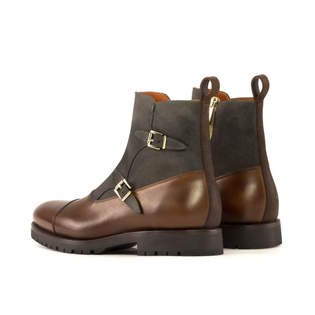 Bottines à Double Boucles en cuir et daim marron - Semelles Commando – vue 3