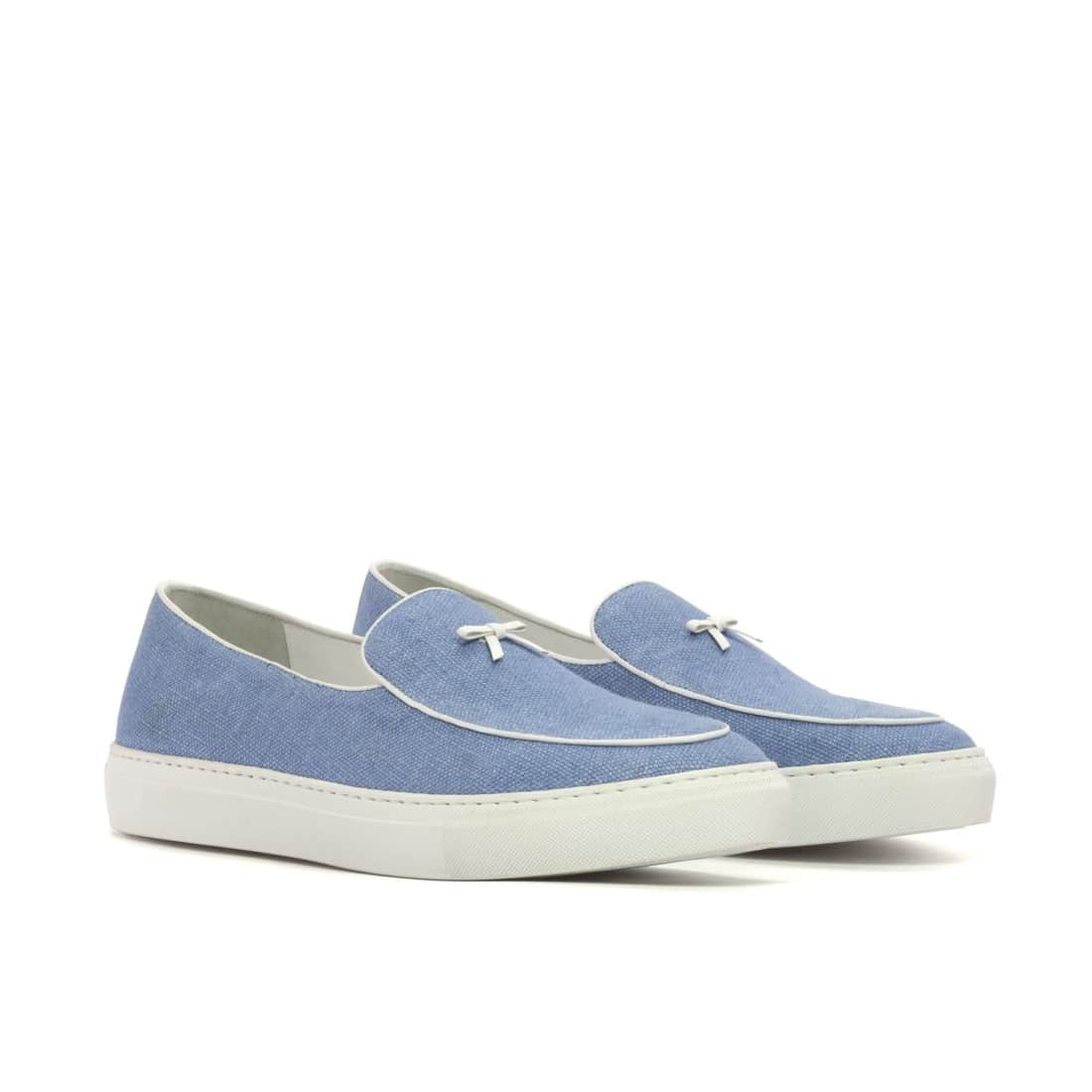 Sneaker Mocassin Belge en lin bleu ciel