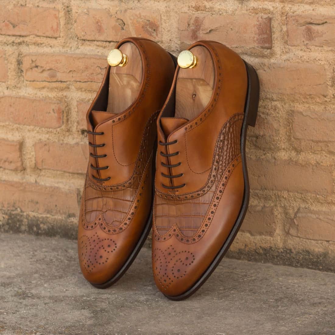 Richelieu fleuri en cuir et croco marron clair – vue 4