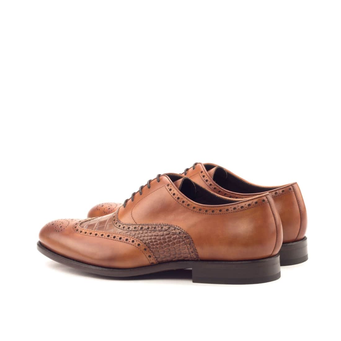Richelieu fleuri en cuir et croco marron clair – vue 3