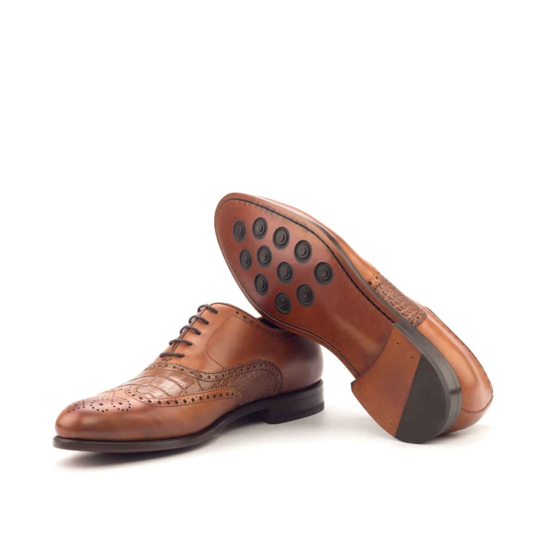 Richelieu fleuri en cuir et croco marron clair – vue 2