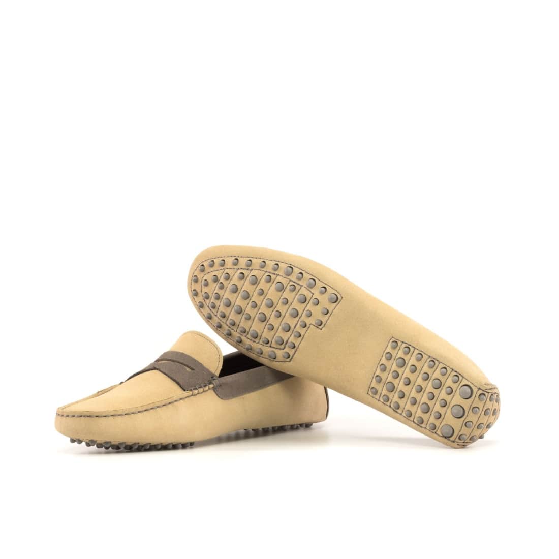 Mocassin Driver en daim beige et marron – vue 2