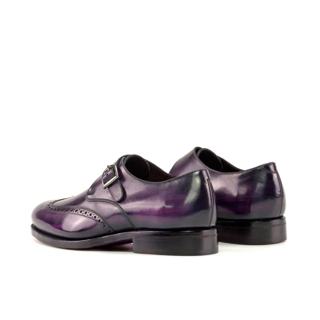Chaussure à boucle bout fleuri en cuir patiné violet – vue 3