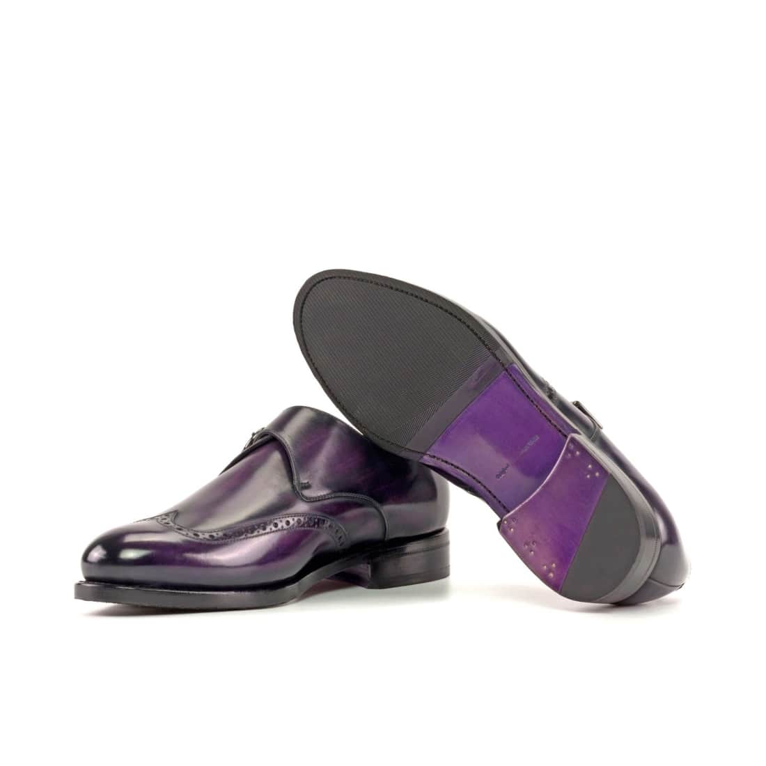 Chaussure à boucle bout fleuri en cuir patiné violet – vue 2