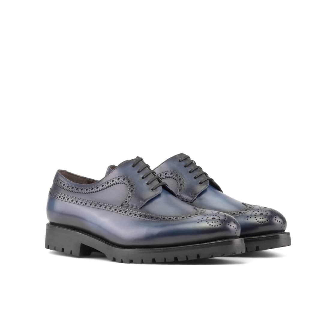 Derbie Brogue fleuri en cuir bleu marine - Semelles Commando