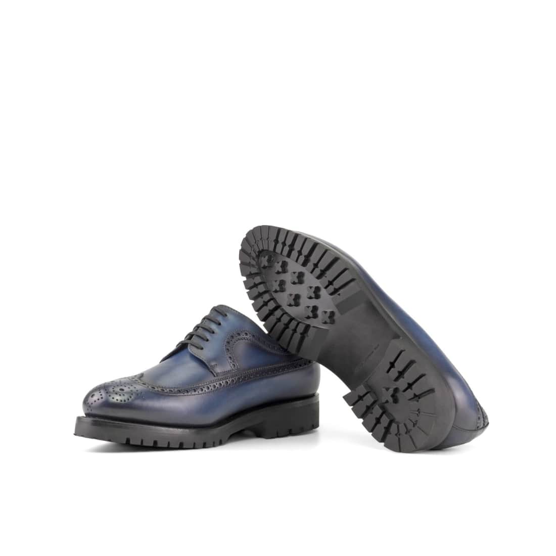 Derbie Brogue fleuri en cuir bleu marine - Semelles Commando – vue 3