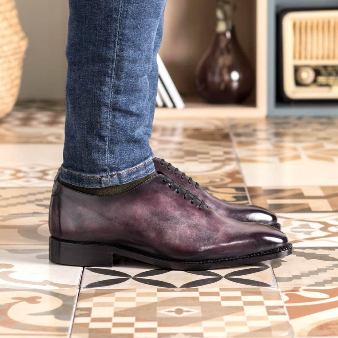 One Cut en cuir patiné violet – vue 4
