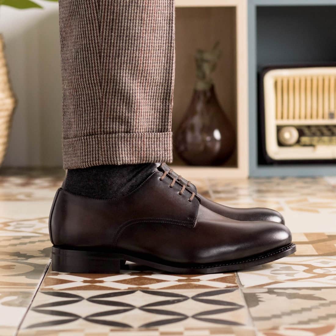 Derbie Blucher en cuir patiné marron foncé – vue 6