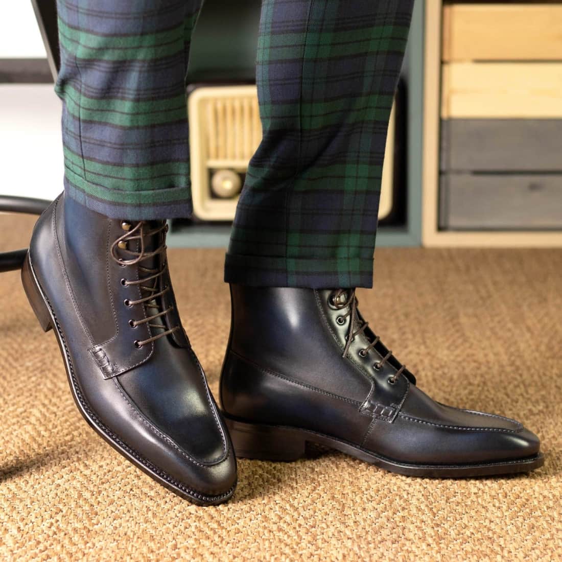 Bottines Derby Demi-Chasse en cuir bleu marine – vue 5