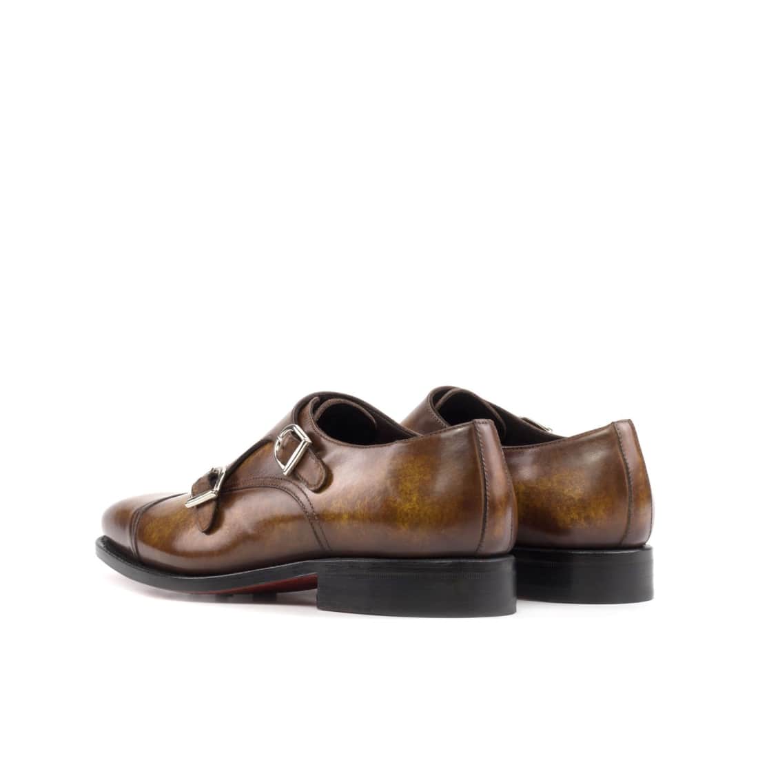 Chaussure double boucle en cuir patiné cognac – vue 3