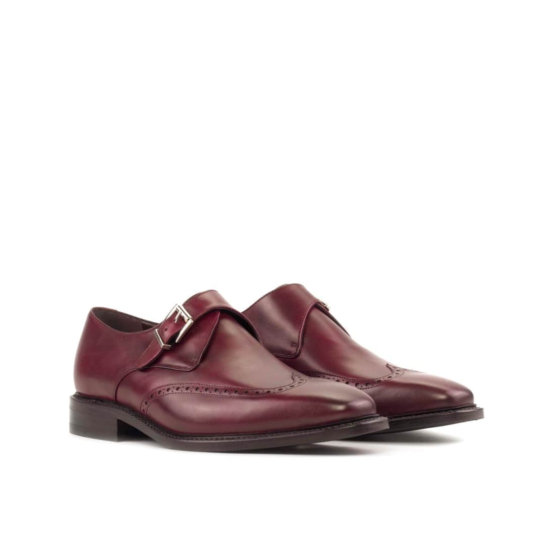 Chaussure à boucle bout fleuri en cuir bordeaux