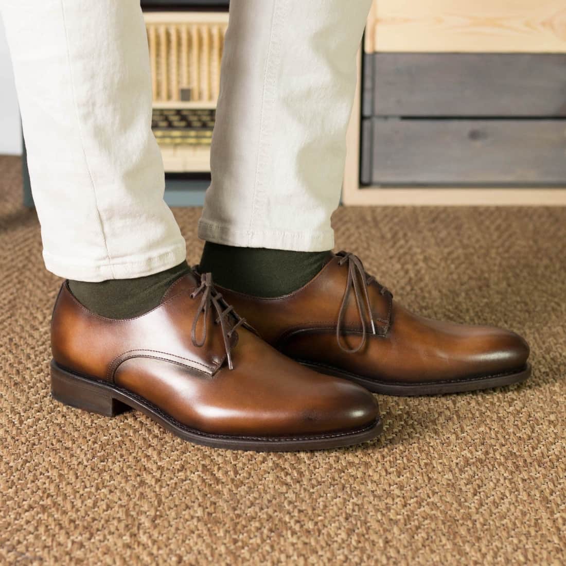 Derbie Blucher en cuir cognac patiné – vue 5