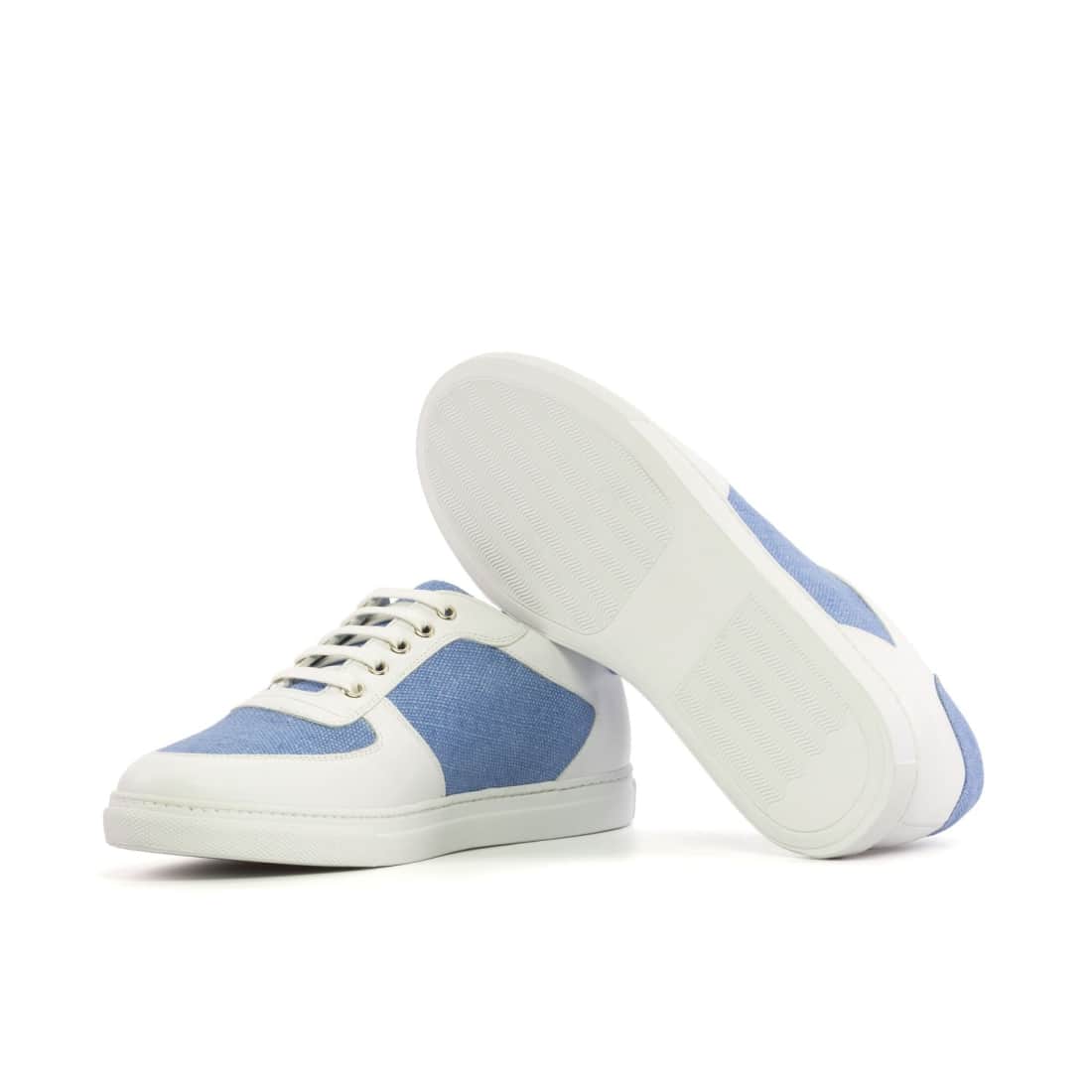 Sneakers Bumper en cuir blanc et lin bleu ciel - Semelles Blanches – vue 2