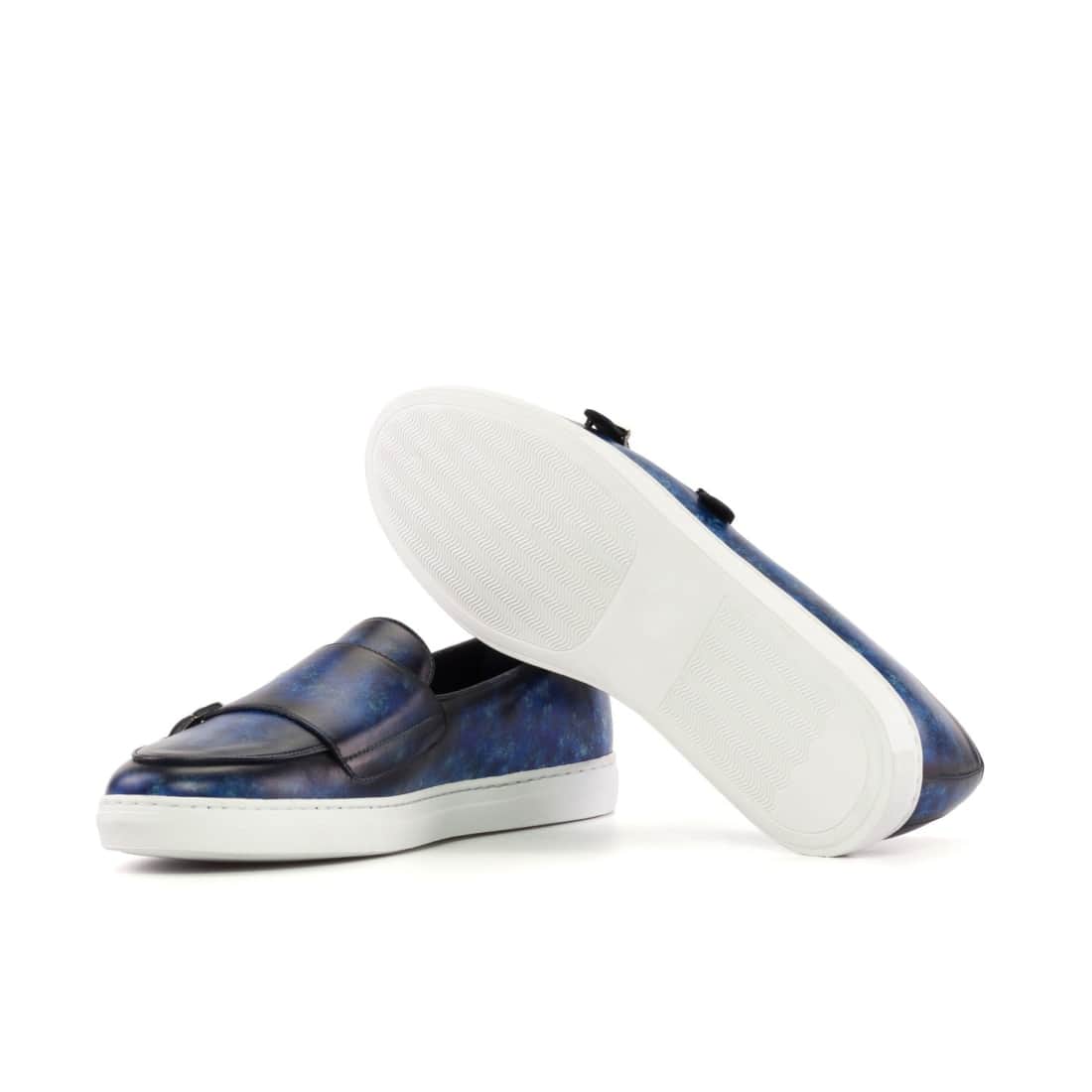 Sneaker Mocassin Double Boucle en cuir patiné bleu marine – vue 2