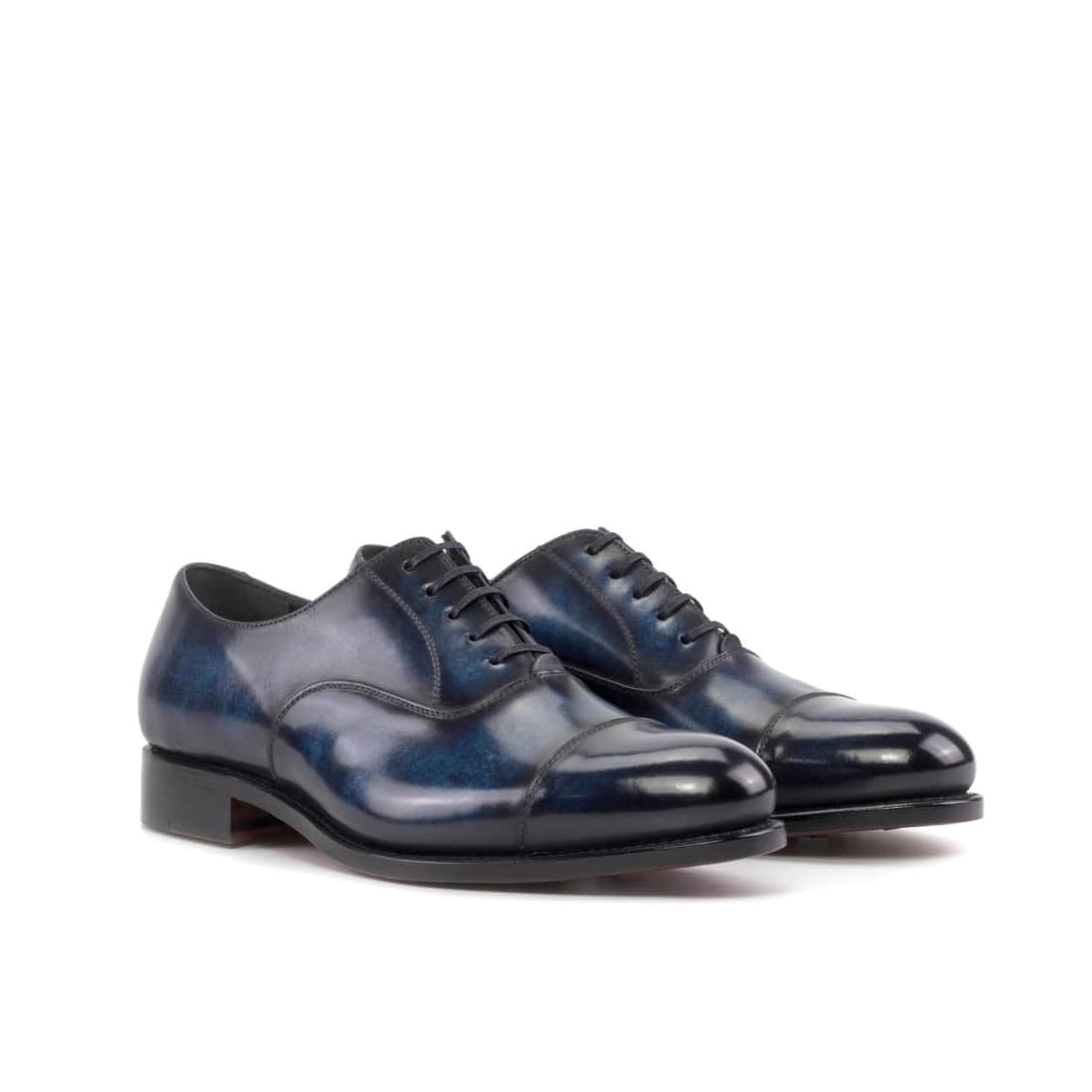 Richelieu bout droit en cuir patiné bleu