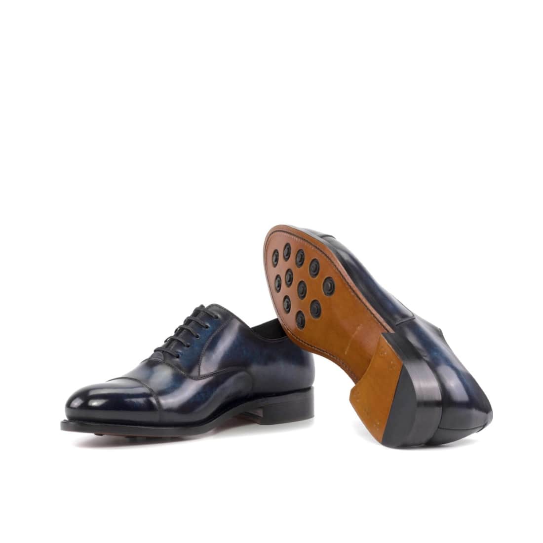 Richelieu bout droit en cuir patiné bleu – vue 2