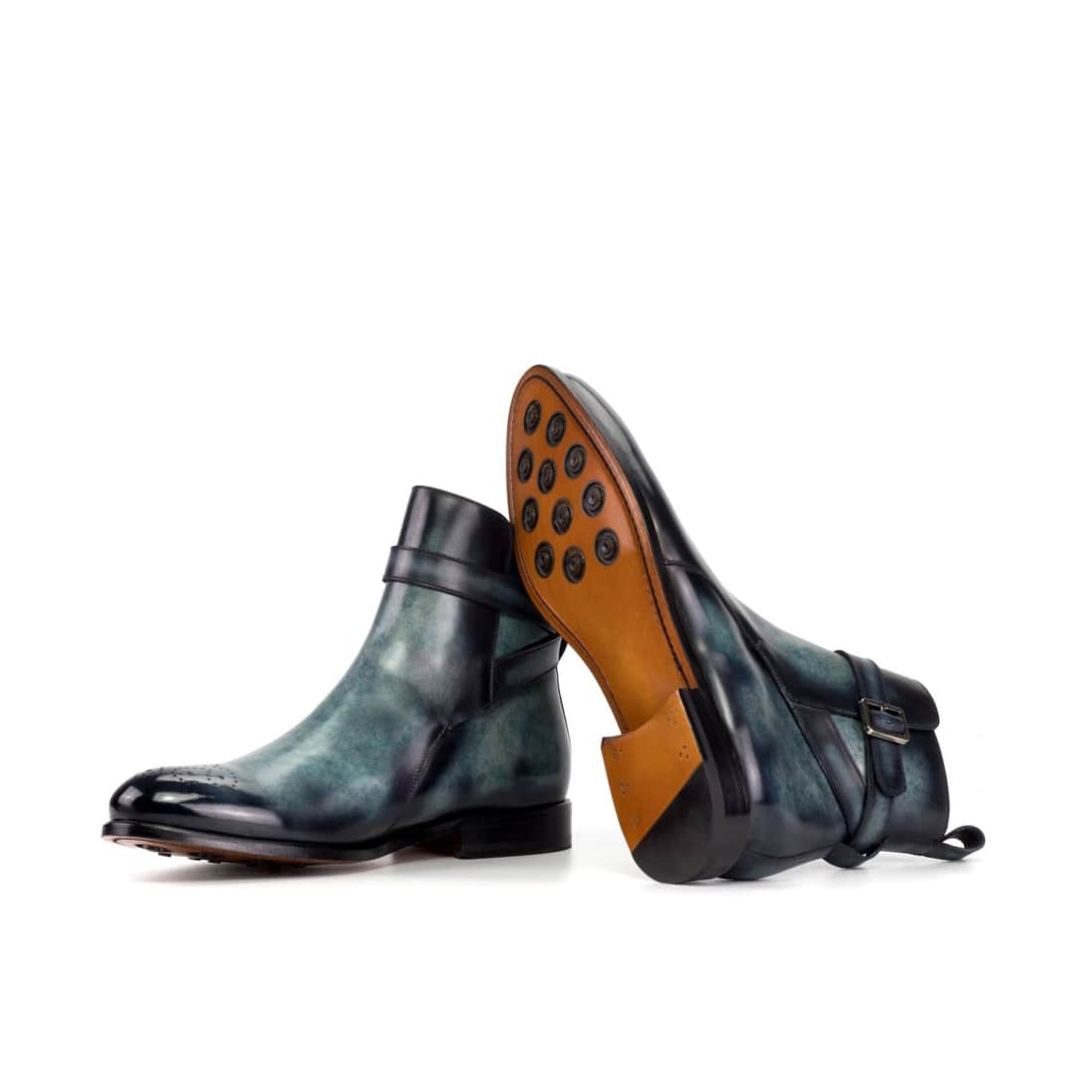 Bottines Jodhpur bout fleuri en cuir patiné bleu gris – vue 2