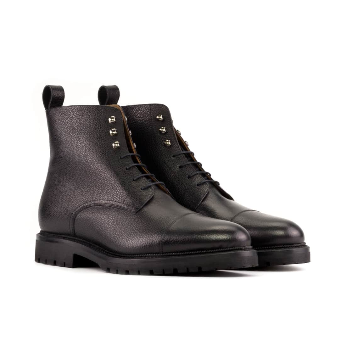 Bottines Bout Droit en cuir grainé noir - Semelles Commando
