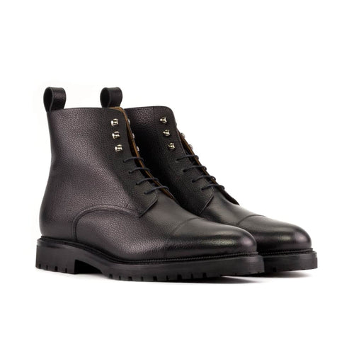 Bottines Bout Droit en cuir grainé noir - Semelles Commando