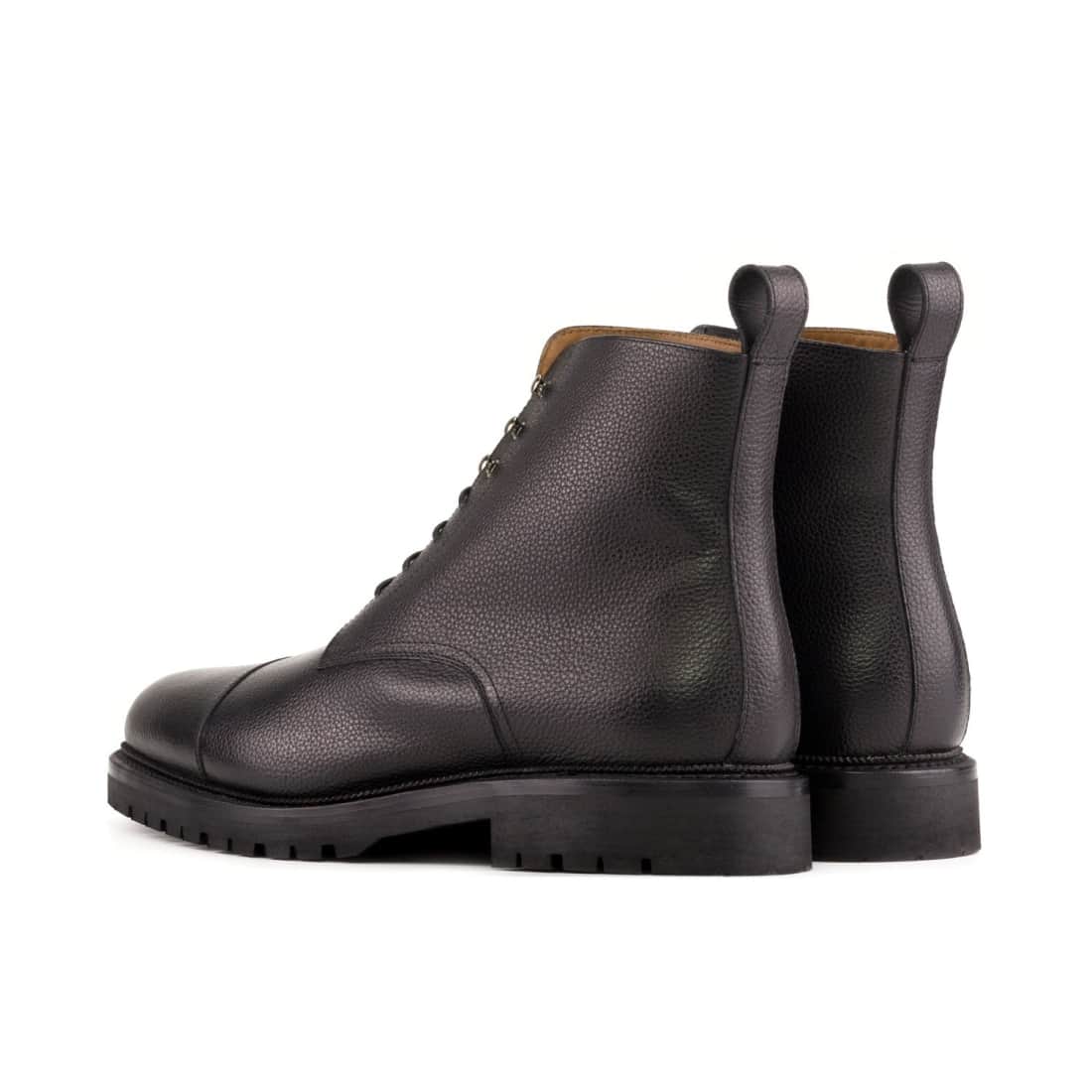 Bottines Bout Droit en cuir grainé noir - Semelles Commando – vue 3