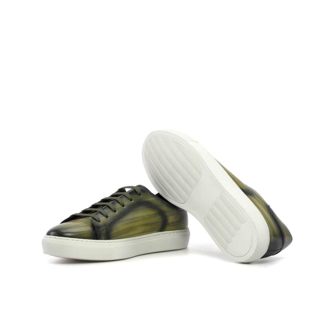 Sneakers Jersey en cuir patiné vert - Semelles Blanches – vue 2