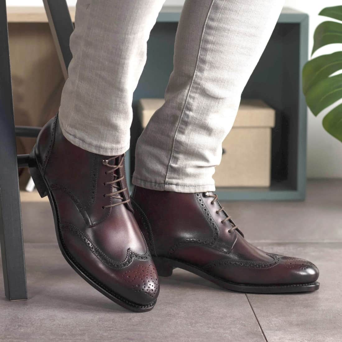 Bottines Derbies Brogue en cuir bordeaux – vue 6