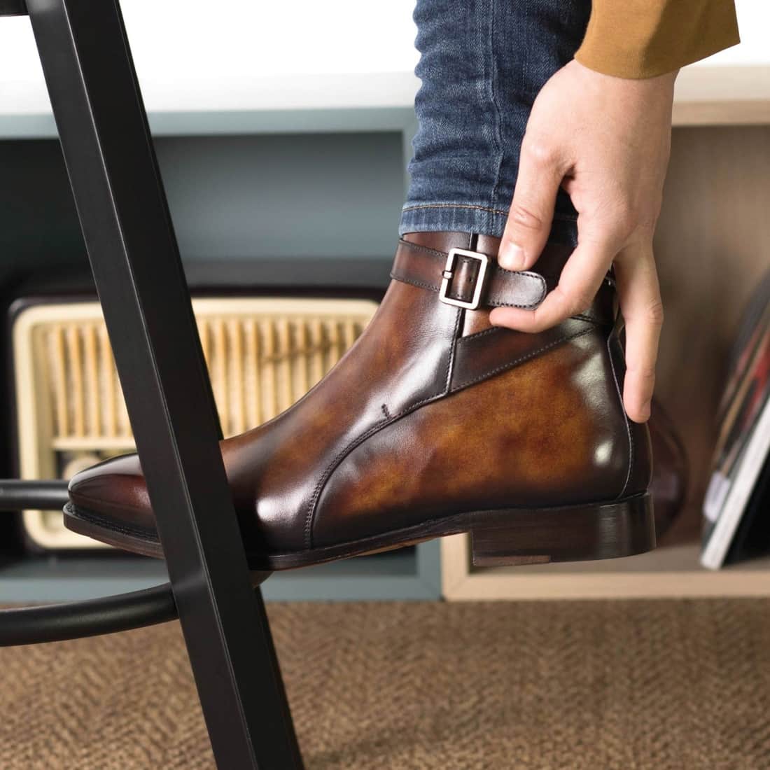Bottines Jodhpur en cuir patiné marron – vue 3