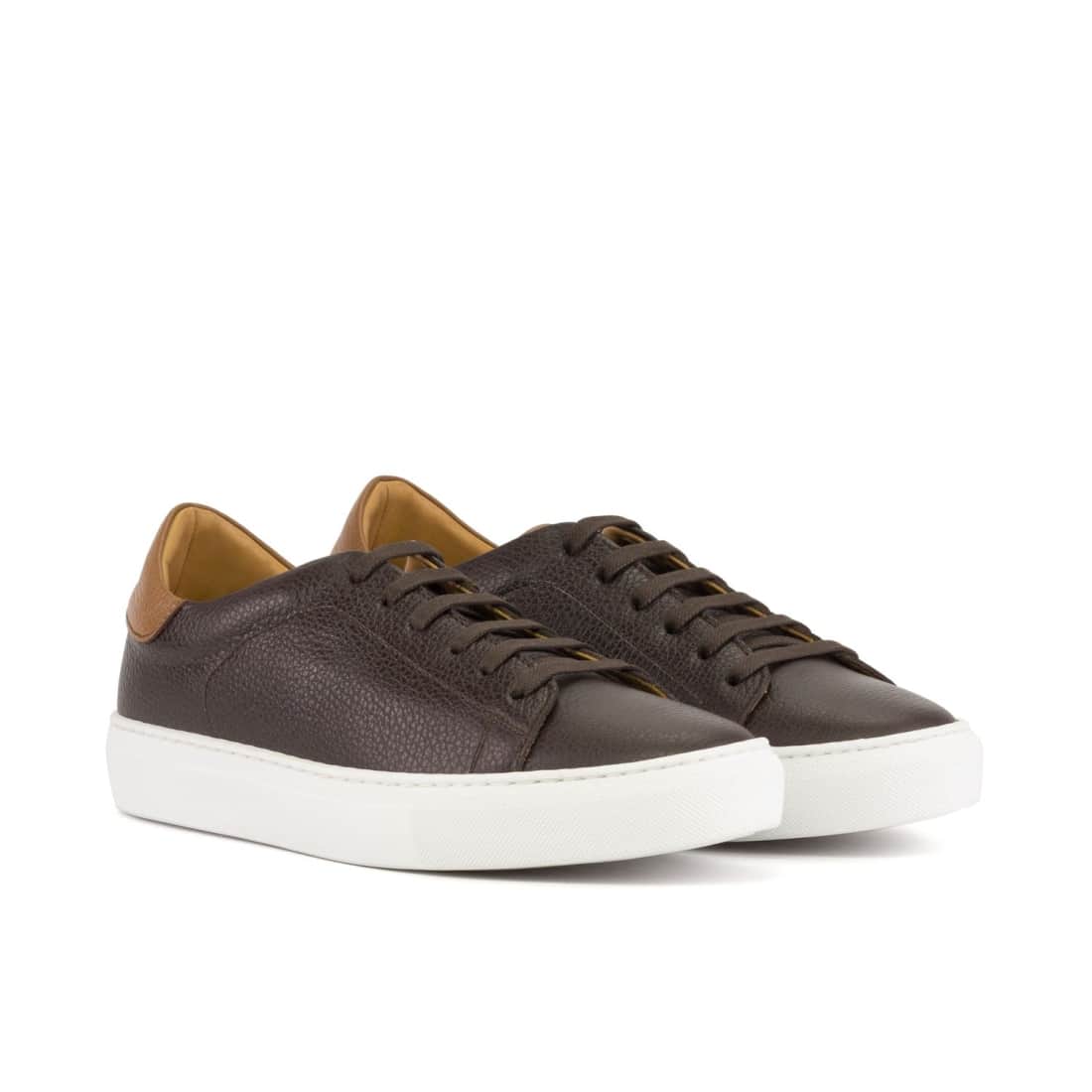 Sneakers Jersey en cuir grainé marron foncé - Semelles Blanches