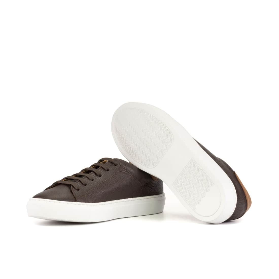 Sneakers Jersey en cuir grainé marron foncé - Semelles Blanches – vue 2