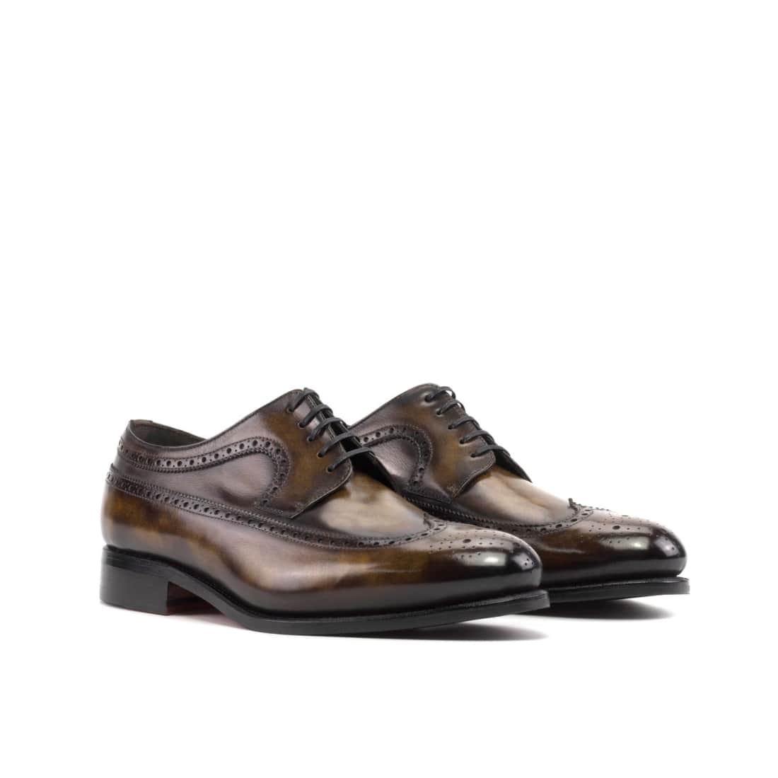 Derbie Brogue fleuri en cuir patiné tabac