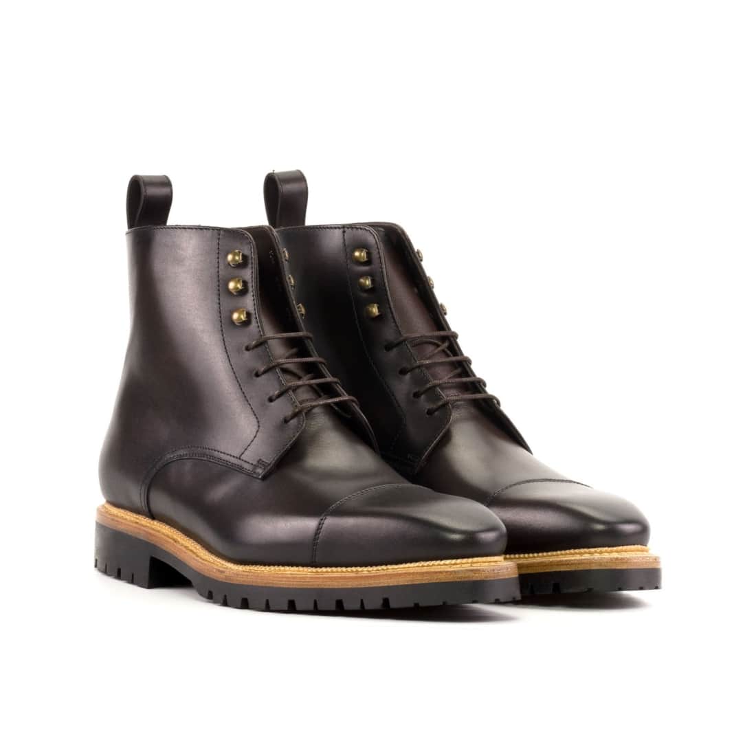 Bottines Bout Droit en cuir marron foncé - Semelles Commando