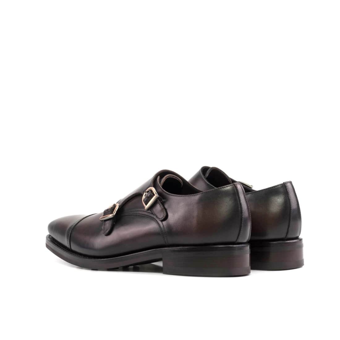 Chaussure double boucle en cuir patiné marron foncé - Semelles Dainite – vue 3