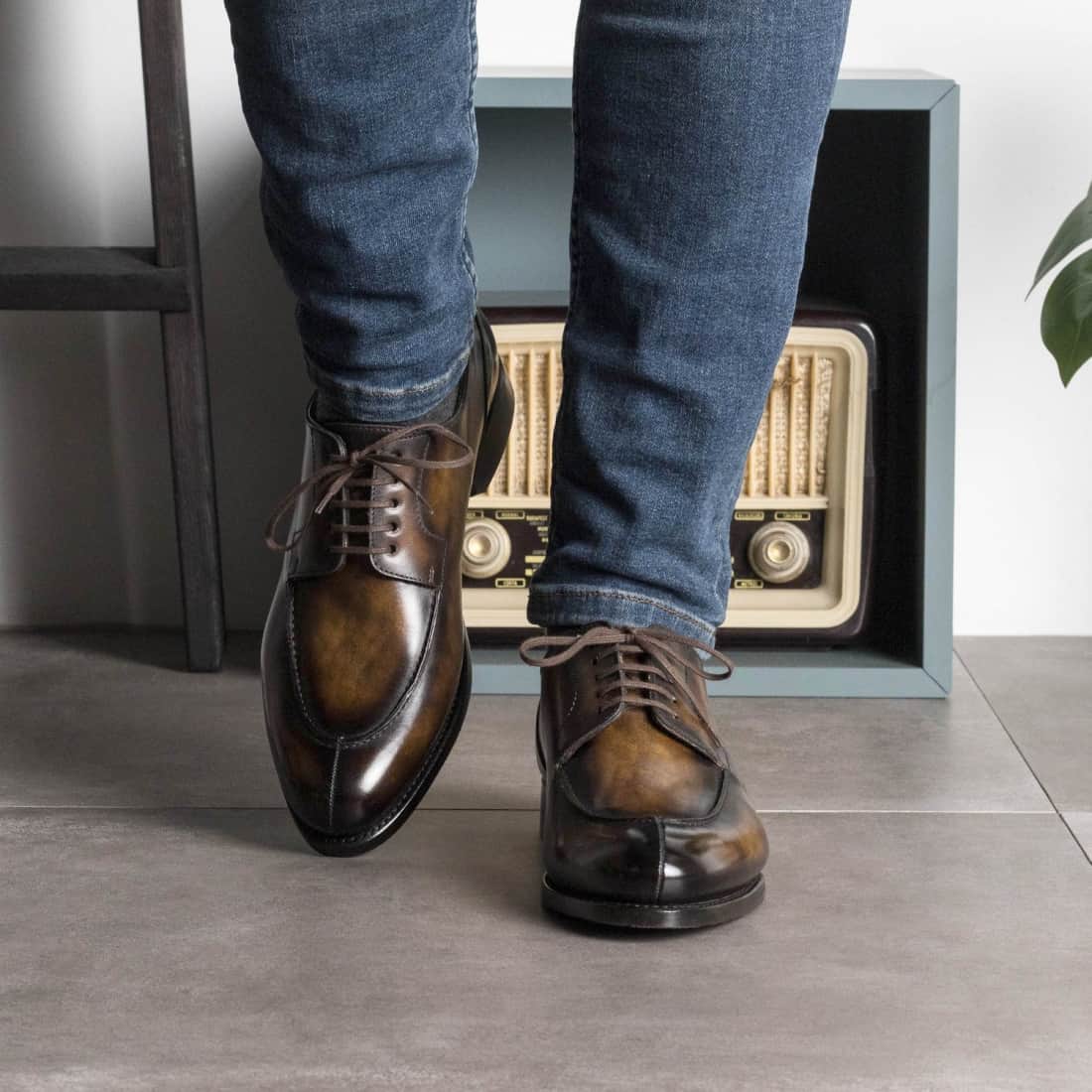Derbie Chasse en cuir patiné tabac – vue 4