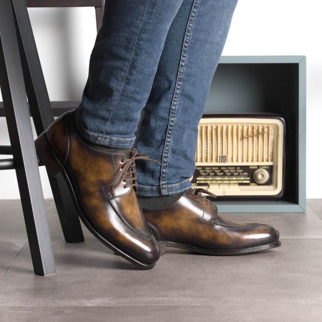 Derbie Chasse en cuir patiné tabac – vue 6