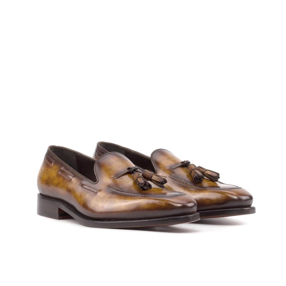 Mocassin à glands en cuir patiné cognac