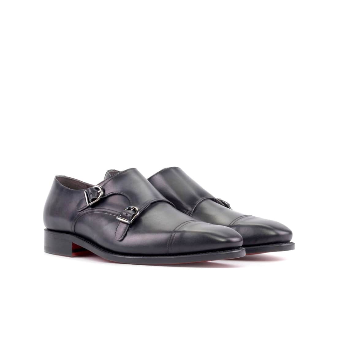Chaussure double boucle en cuir patiné gris