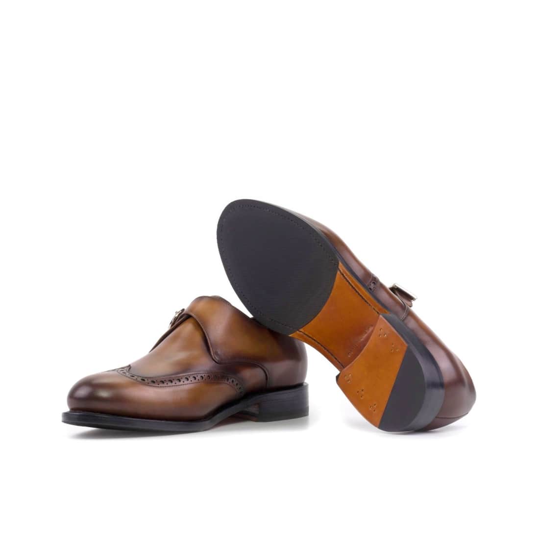 Chaussure à boucle bout fleuri en cuir patiné cognac – vue 2