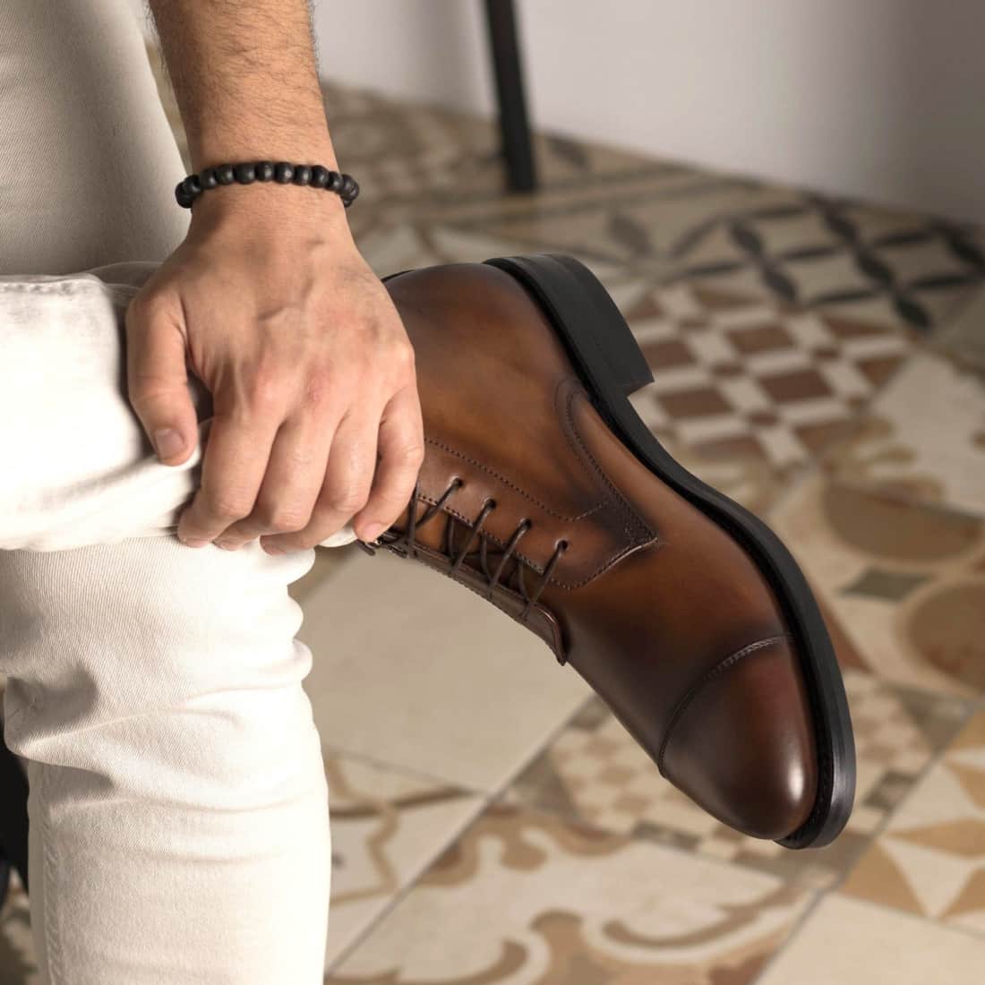 Bottines Bout Droit en cuir marron - Semelles Dainite® – vue 4