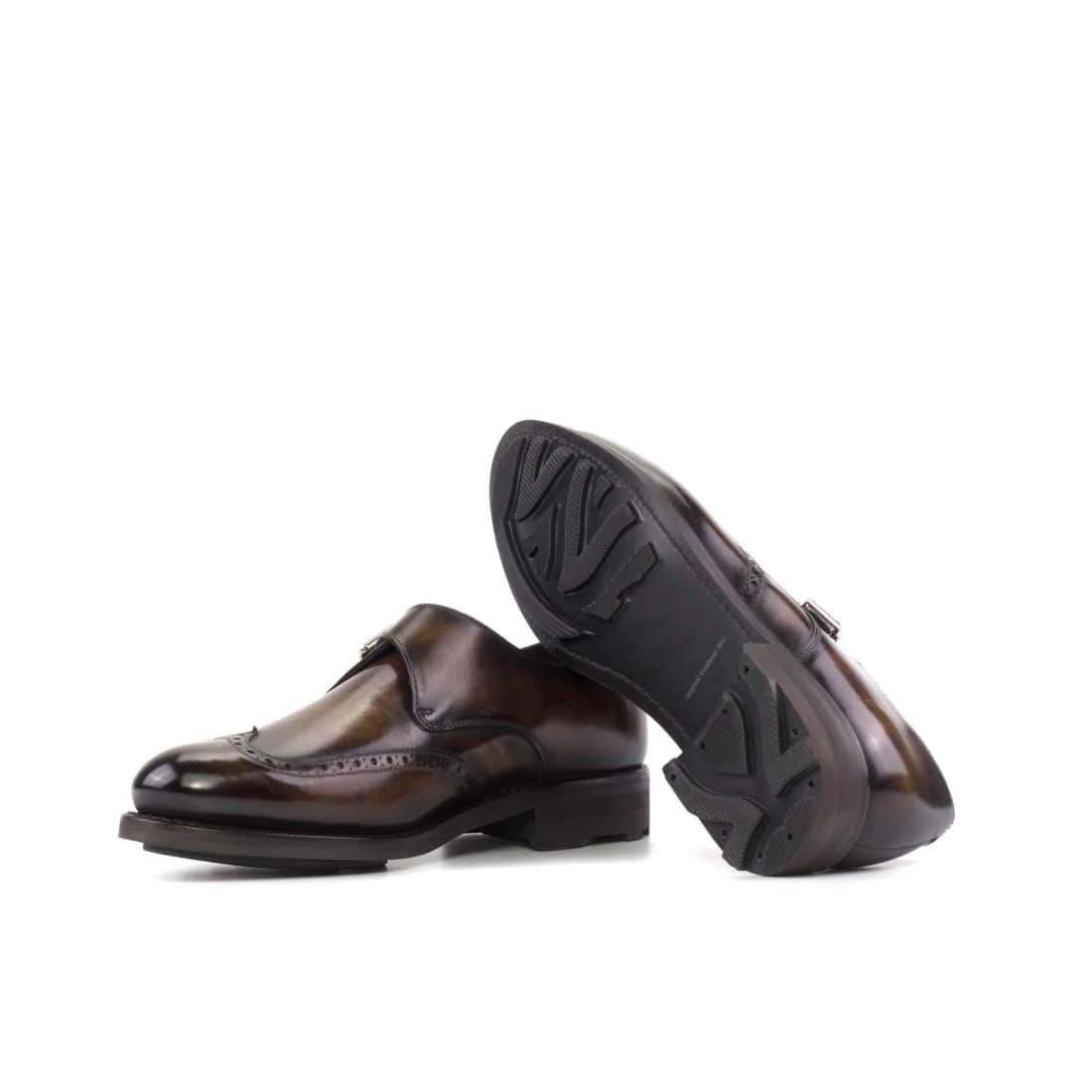 Chaussure à boucle bout fleuri en cuir patiné marron - Semelles Commando – vue 2