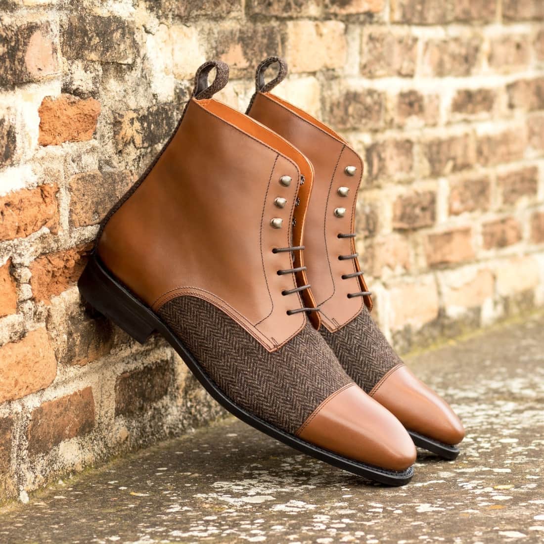 Bottines Bout Droit en cuir marron clair et flanelle marron – vue 4