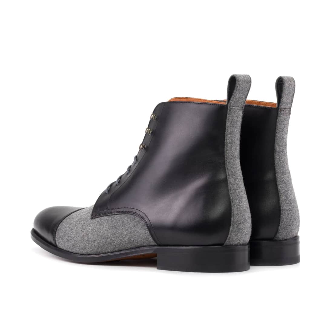 Bottines Bout Droit en cuir noir et flanelle gris – vue 3
